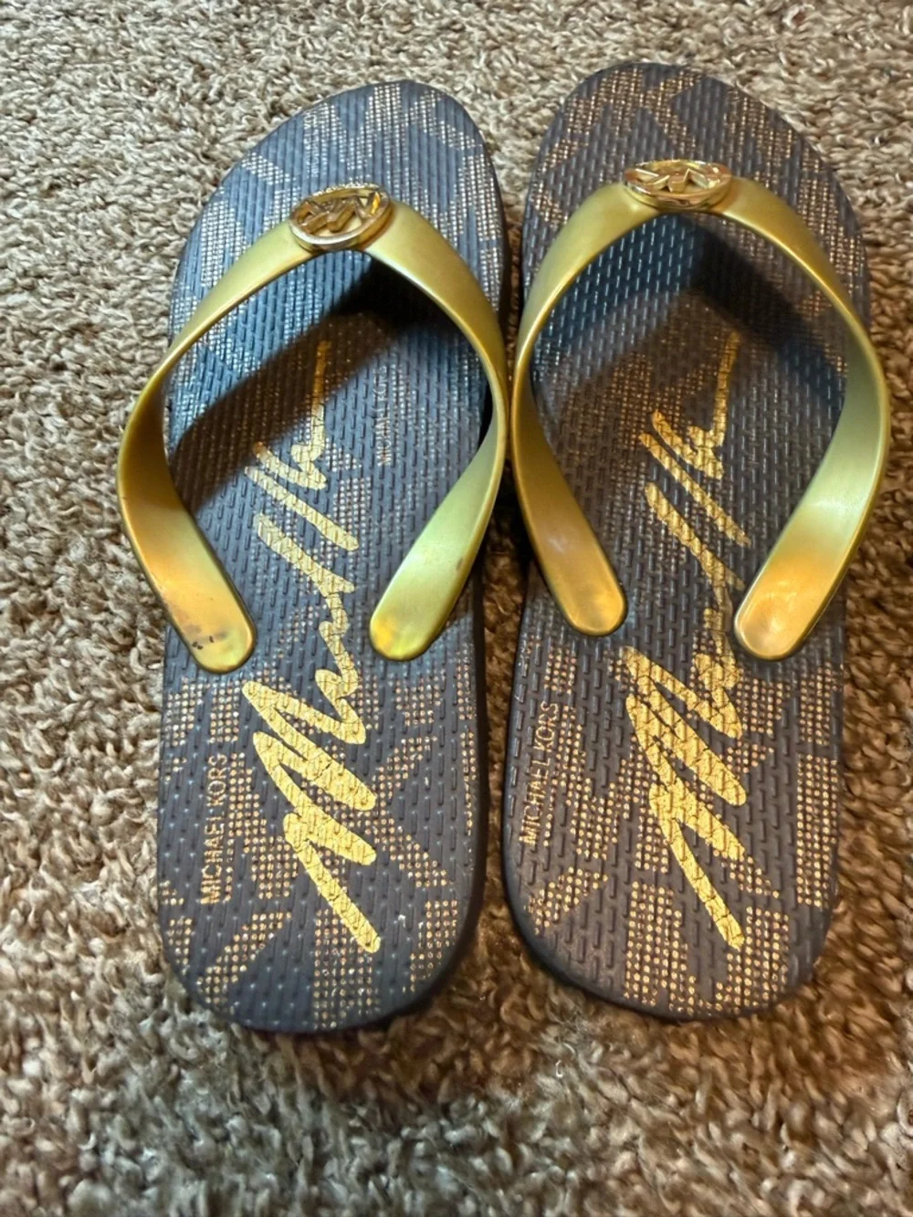 Michael Kors Kids Gold Logo Flip Flops - Gold/Gray